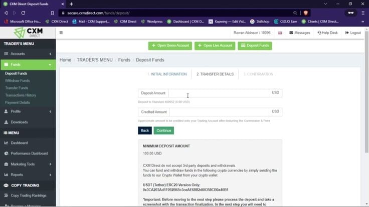 Как внести депозит в USDT ERC20